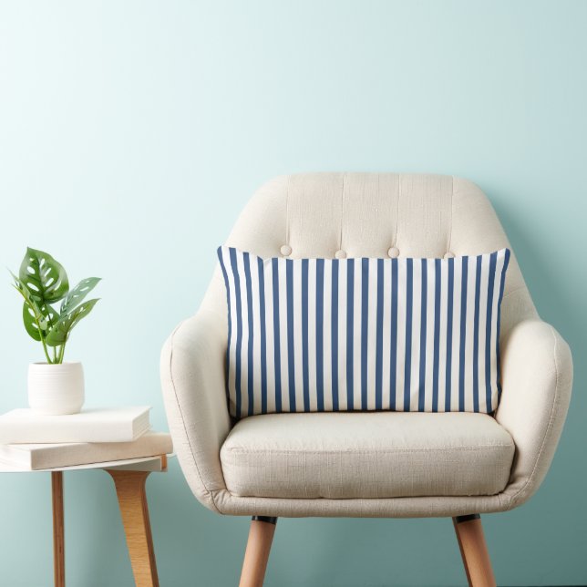Navy Blauw Witte Streep Kust Kussen (Stoel)