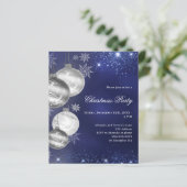 Navy blauw zilver bauble kerstfeest uitnodiging (Staand voorkant)