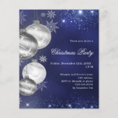 Navy blauw zilver bauble kerstfeest uitnodiging (Voorkant)
