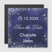 Navy blauw zilver bruiloft Save the Date magneet (Voorkant / Achterkant)