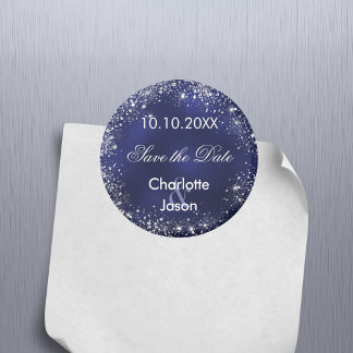 Navy blauw zilver bruiloft Save the Date magneet