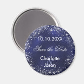 Navy blauw zilver bruiloft Save the Date magneet (Voorkant / Achterkant)