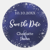 Navy blauw zilver bruiloft Save the Date Ronde Sticker (Voorkant)