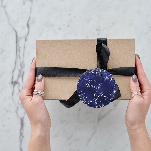 Navy blauw zilver dank u bruiloft bedankjes labels