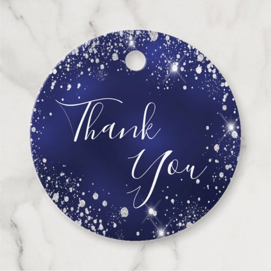 Navy blauw zilver dank u bruiloft bedankjes labels (Voorkant)