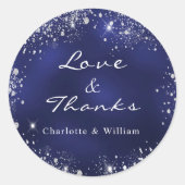 Navy blauw zilver dank u bruiloft ronde sticker (Voorkant)