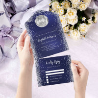 Navy blauw zilver disco bal glitter verjaardag rvp