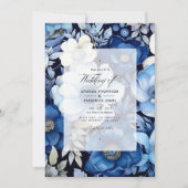 Navy Blauw, Zilver en Wit Bloemen Herfst bruiloft Kaart (Voorkant)