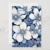Navy Blauw, Zilver en Wit Bloemen Herfst bruiloft Kaart (Achterkant)