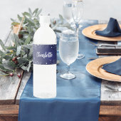 Navy blauw zilver fonkelt naam waterfles etiket
