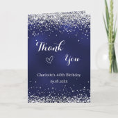 Navy blauw zilver foto verjaardag dank u kaart (Voorkant)