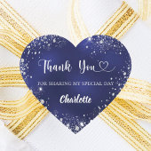 Navy blauw zilver glitter hart dank u verjaardag hart sticker
