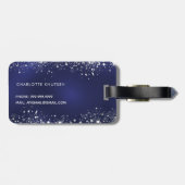 Navy blauw zilver glitter monogram naam bagagelabel (Achterkant horizontaal)