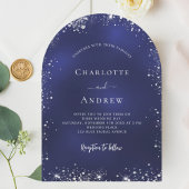 Navy blauw zilver glitter trouwboog kaart