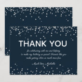 Navy Blauw Zilver Glitter Verjaardag Bedankt (Voorkant / Achterkant)