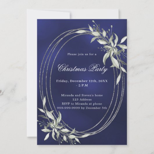 Navy blauw zilver groen kerstfeest kaart (Voorkant)