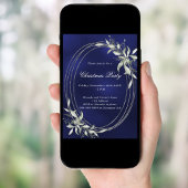 Navy blauw zilver groen kerstfeest kaart