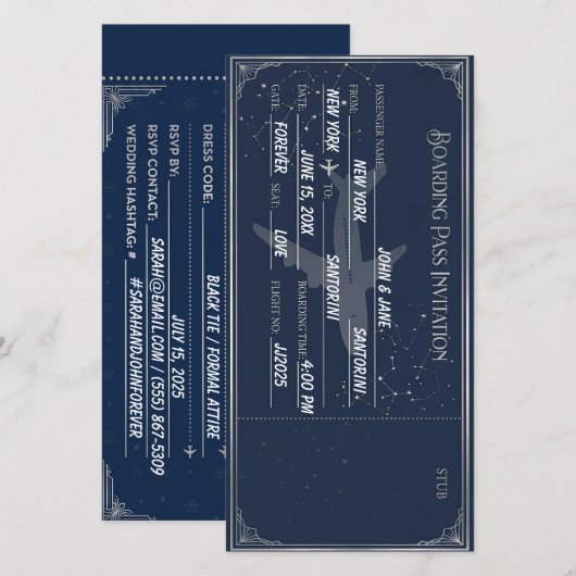 Navy blauw & zilver instapkaart save the date (Voorkant / Achterkant)