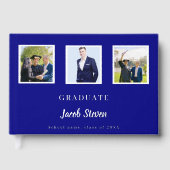 Navy blauw zilver naam script foto Afstuderen Gastenboek (Voorkant)