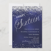 Navy blauw zilver script elegant Sweet 16 Kaart (Voorkant)