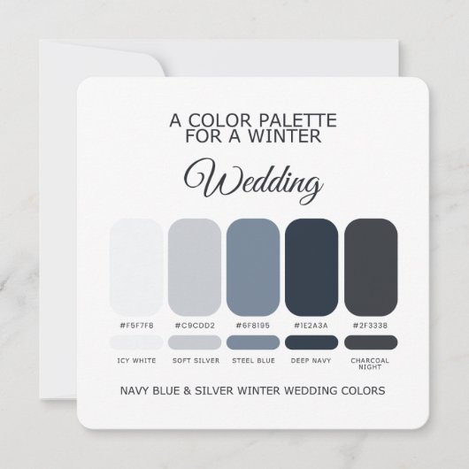 Navy Blauw Zilver Winter Bruiloftspalet 2026 Kaart (Voorkant)