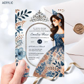 NAVY BLAUW Zilveren Jurk Quinceañera Floral Quince Acryl Uitnodigingen