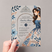 NAVY BLAUW Zilveren Jurk Quinceañera Floral Quince Acryl Uitnodigingen (Insitu (Draagbaar))