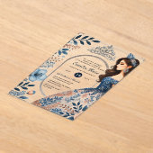 NAVY BLAUW Zilveren Jurk Quinceañera Floral Quince Acryl Uitnodigingen (Laagn)