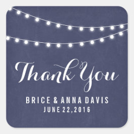 Navy Blauw Zomer String Licht Bruiloft Dank u Vierkante Sticker
