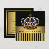 Navy Blauw Zwart en Goud Prins Baby Shower Kaart (Voorkant / Achterkant)