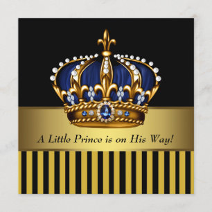 Navy Blauw Zwart en Goud Prins Baby Shower voor Jo Kaart