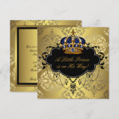 Navy Blauw Zwart Goud Prins Baby Shower Kaart (Voorkant / Achterkant)