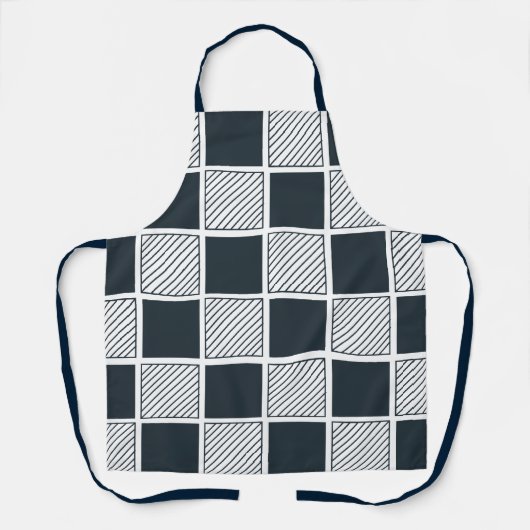 Navy Blauw Zwart-wit Checkerboard Schort (Voorkant)