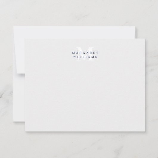 Navy Blauwe Aangepaste Kleur Monogram Naam Notitiekaartje (Voorkant)