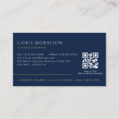 Navy Blauwe Aannemer Bouw QR Code Visitekaartje (Achterkant)