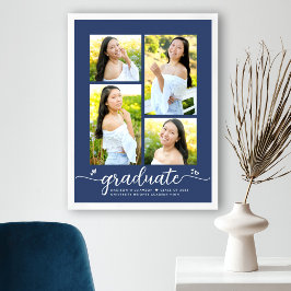 Navy Blauwe Afstudeer 4 Foto Script Harten Meisjes Poster