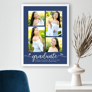 Navy Blauwe Afstudeer 4 Foto Script Harten Meisjes Poster