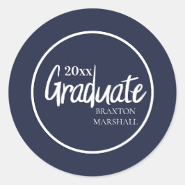 Navy Blauwe Afstudeer Jaar Naam Ronde Sticker