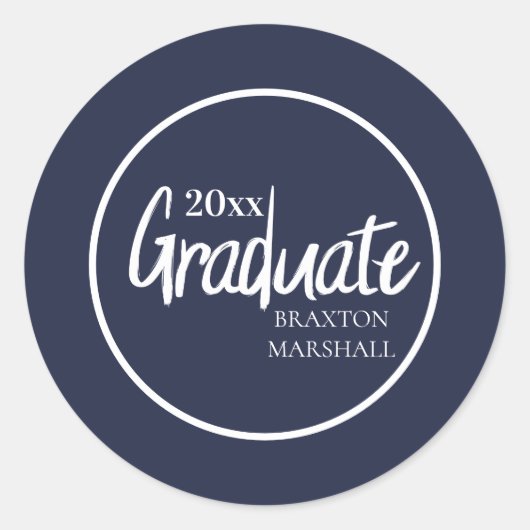 Navy Blauwe Afstudeer Jaar Naam Ronde Sticker (Voorkant)