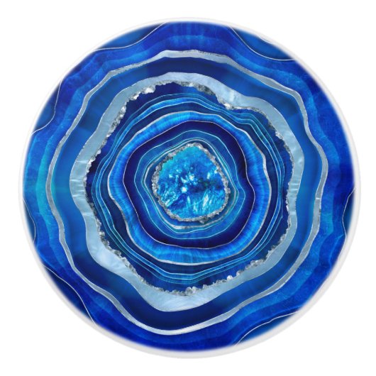 Navy Blauwe Agaat Geode Digitale kunst Keramische Knop (Voorkant)