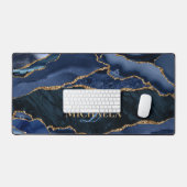 Navy Blauwe Agaat Geode Gouden Glitter Monogram Bureaumat (Keyboard & Muis)