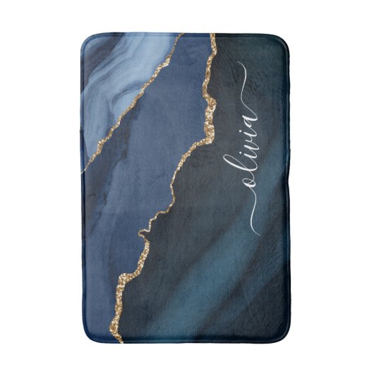 Navy Blauwe Agaat Geode Gouden Monogram Badmat (Voorkant Verticaal)
