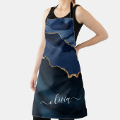 Navy Blauwe Agaat Geode Gouden Monogram Schort (Insitu)