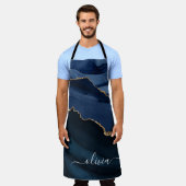 Navy Blauwe Agaat Geode Gouden Monogram Schort (Gedragen)