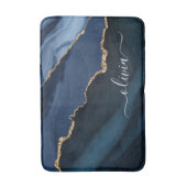 Navy Blauwe Agate Geode Gouden Monogram Badmat (Voorkant Verticaal)