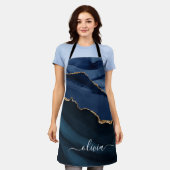 Navy Blauwe Agate Geode Gouden Monogram Schort (Gedragen)