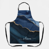 Navy Blauwe Agate Geode Gouden Monogram Schort (Voorkant)