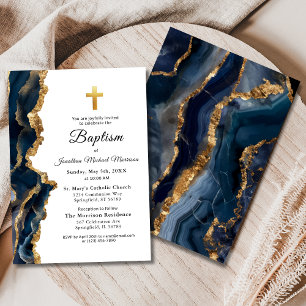 Navy Blauwe Agate Gouden Doop Modern Eenvoudig Kaart