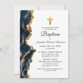 Navy Blauwe Agate Gouden Doop Modern Eenvoudig Kaart (Voorkant)