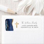 Navy Blauwe Agate Gouden Kruis Retouradres Etiket (Insitu)